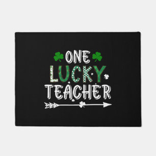 One Lucky Teacher Green Clover St Patricks Day Buf Doormat