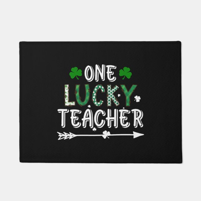 One Lucky Teacher Green Clover St Patricks Day Buf Doormat (Front)
