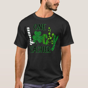 One Lucky Teacher Green Plaid Shamrock St Patrick T-Shirt