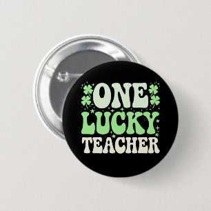 One Lucky Teacher Groovy Retro Teacher St Patricks 6 Cm Round Badge