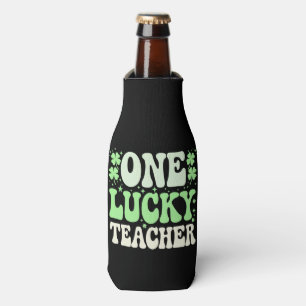 One Lucky Teacher Groovy Retro Teacher St Patricks Bottle Cooler