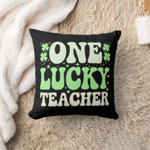 One Lucky Teacher Groovy Retro Teacher St Patricks Cushion