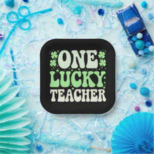 One Lucky Teacher Groovy Retro Teacher St Patricks Paper Plate
