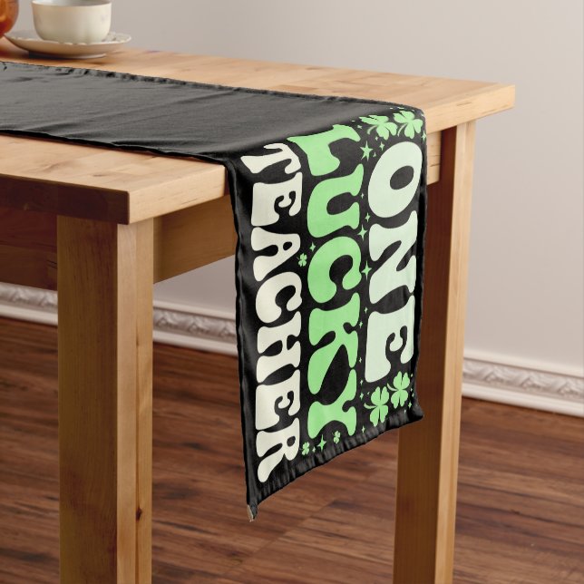 One Lucky Teacher Groovy Retro Teacher St Patricks Short Table Runner (In Situ)