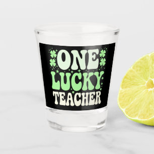 One Lucky Teacher Groovy Retro Teacher St Patricks Shot Glass
