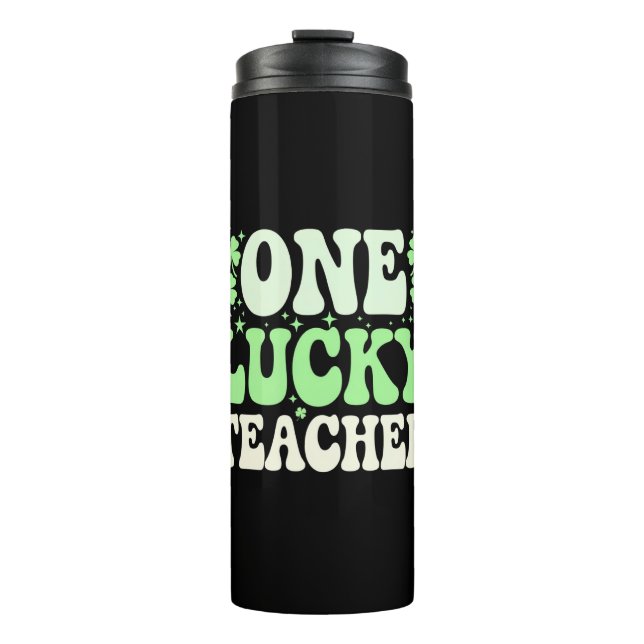 One Lucky Teacher Groovy Retro Teacher St Patricks Thermal Tumbler (Front)