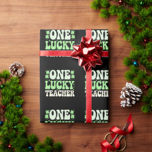 One Lucky Teacher Groovy Retro Teacher St Patricks Wrapping Paper