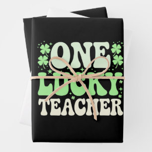 One Lucky Teacher Groovy Retro Teacher St Patricks Wrapping Paper Sheet
