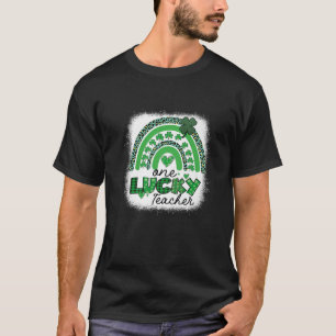 One Lucky Teacher Leopard Rainbow Bleached St Patr T-Shirt
