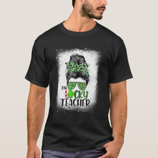 One Lucky Teacher Patricks Day Messy Bun Tees