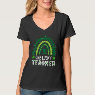 One Lucky Teacher Rainbow Leprechaun Hat Shamrock  T-Shirt