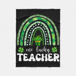 One Lucky Teacher Rainbow Shamrock St Patricks Day Fleece Blanket