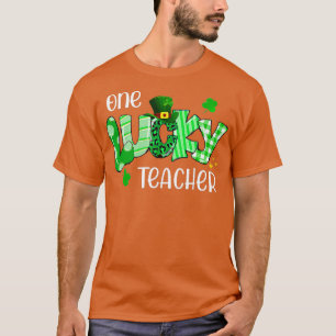 One Lucky Teacher Shamrock Clover Leopard St Patri T-Shirt