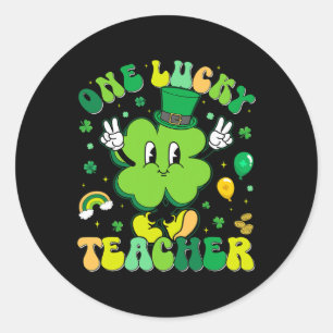 One Lucky Teacher Shamrock Retro Funny St Patricks Classic Round Sticker