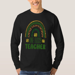 One Lucky Teacher St Patricks Day C Leopard Rainbo T-Shirt
