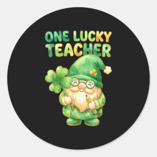One lucky teacher st patricks day gnome funny classic round sticker