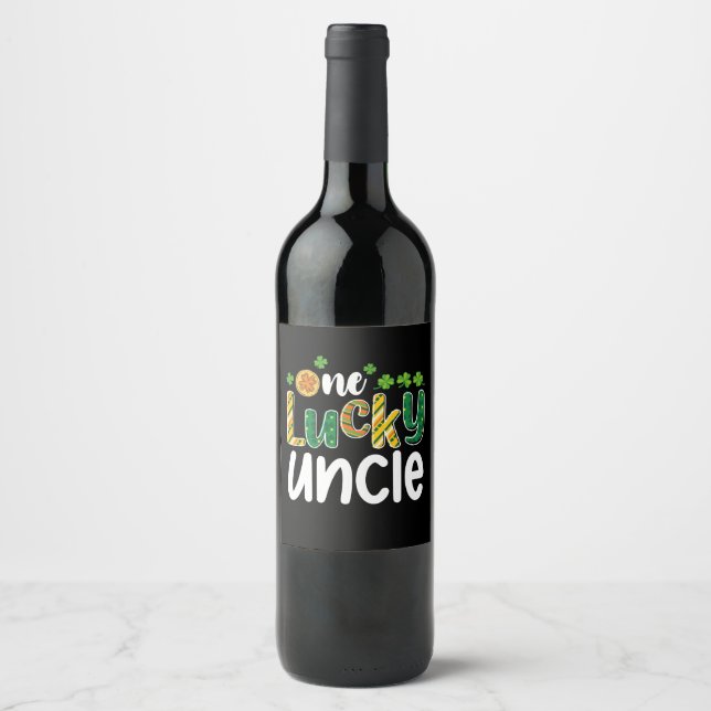 One Lucky Uncle Matching Family St Patrick's Day Wine Label (Front)