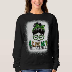 One Lucky Unit Secretary Bleached Messy Bun St Pat Sweatshirt