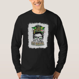 One Lucky Va Nurse One Lucky Nurse Messy Bun Shamr T-Shirt