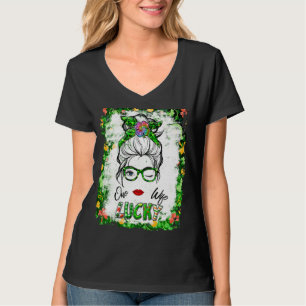 One Lucky Wife Messy Bun Shamrock St Patrick S Day T-Shirt
