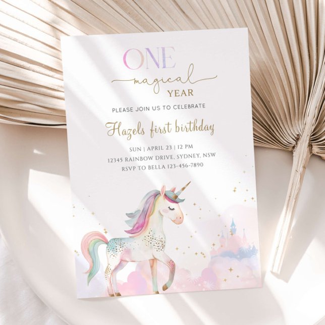 One Magical Year Pastel Unicorn 1st Birthday Party Invitation (Creator Uploaded)