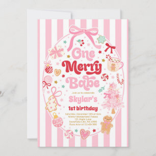 One Merry Babe Christmas Coquette Bow 1st Birthday Invitation