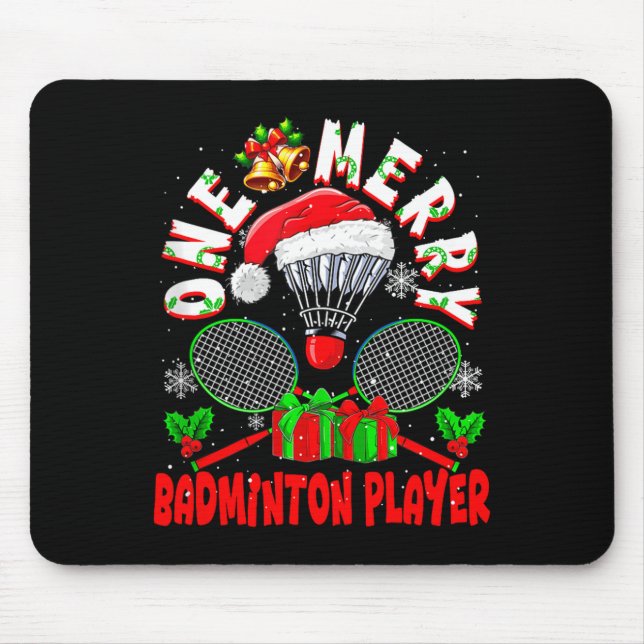 One Merry Badminton Player Christmas Team Matching Mouse Pad (Front)