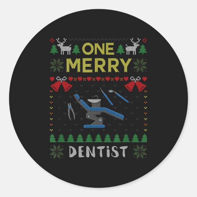 One Merry Dentist Dental Doctor Ugly Christmas Swe Classic Round Sticker (Front)