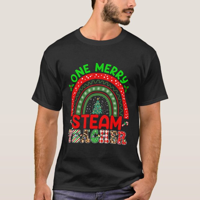 One Merry Steam Teacher Christmas Tree Xmas Teache T-Shirt (Front)