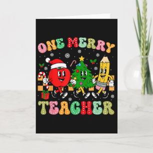 One Merry Teacher Groovy Christmas Tree Pjs Xmas T Card