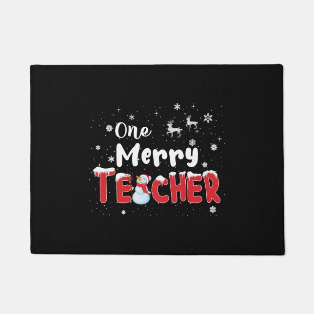 One Merry Teacher Snowman Teaching Christmas Doormat (Front)