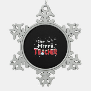 One Merry Teacher Snowman Teaching Christmas Snowflake Pewter Christmas Ornament