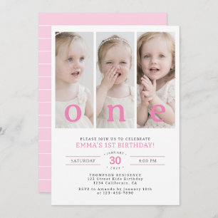 ONE Minimalist 1st Birthday Party Photo Collage Invitation