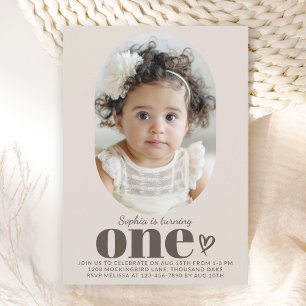 One Modern Minimal Photo 1st Birthday Invitation