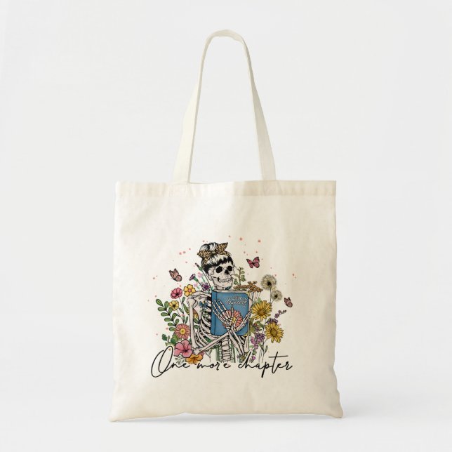 One More Chapter Floral Skeleton Tote Bag (Front)