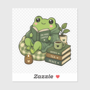 One More Chapter Frog Sticker   Cute Book Lover Fr