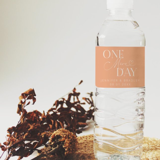 One More Day Wedding Rehearsal Peach Water Bottle Label (Creator Uploaded)