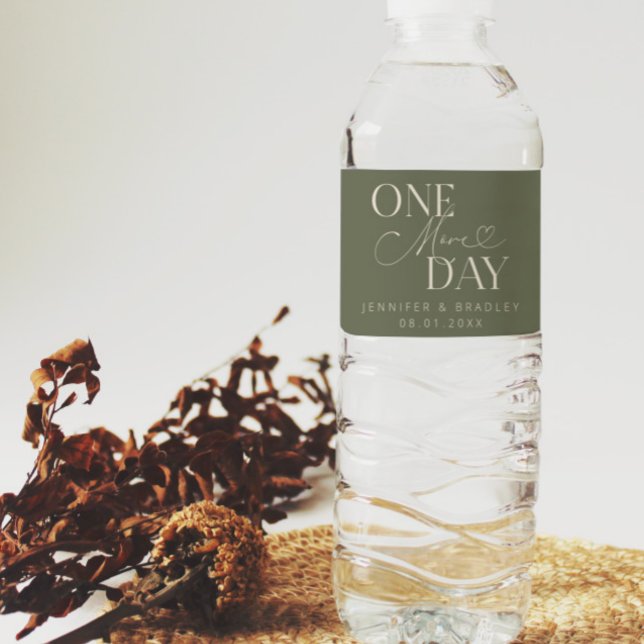 One More Day Wedding Rehearsal Sage Green Water Bottle Label (Creator Uploaded)