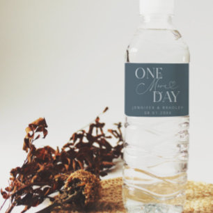 One More Day Wedding Rehearsal Steel Blue Water Bottle Label