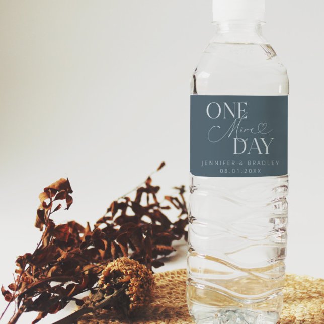 One More Day Wedding Rehearsal Steel Blue Water Bottle Label (Creator Uploaded)