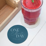 One More Day Wedding Rehearsal Teal Round Paper Coaster<br><div class="desc">Minimalist wedding rehearsal dinner coaster featuring typography text that says "one more day." The background is teal.</div>