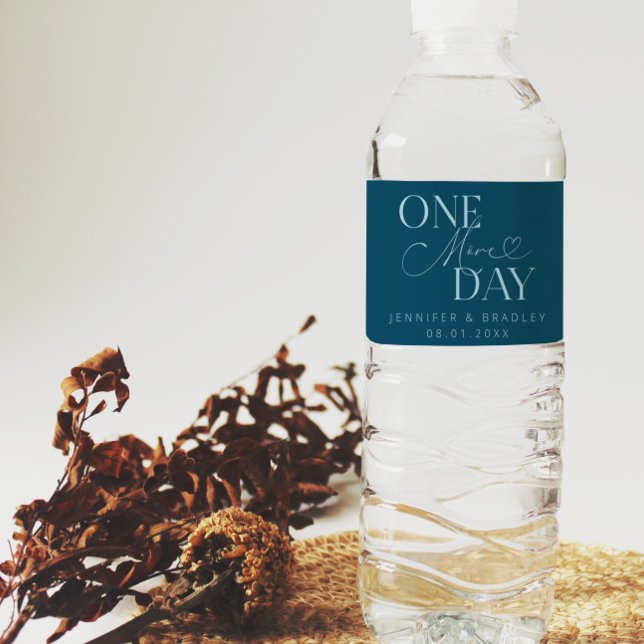 One More Day Wedding Rehearsal Teal Water Bottle Label (Creator Uploaded)