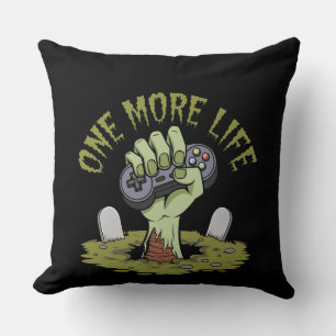 One More Life Gamer Pillow – Funny Zombie Gaming
