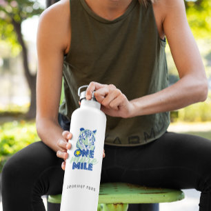 One More Mile Blue Tiger Motivational Water Bottle