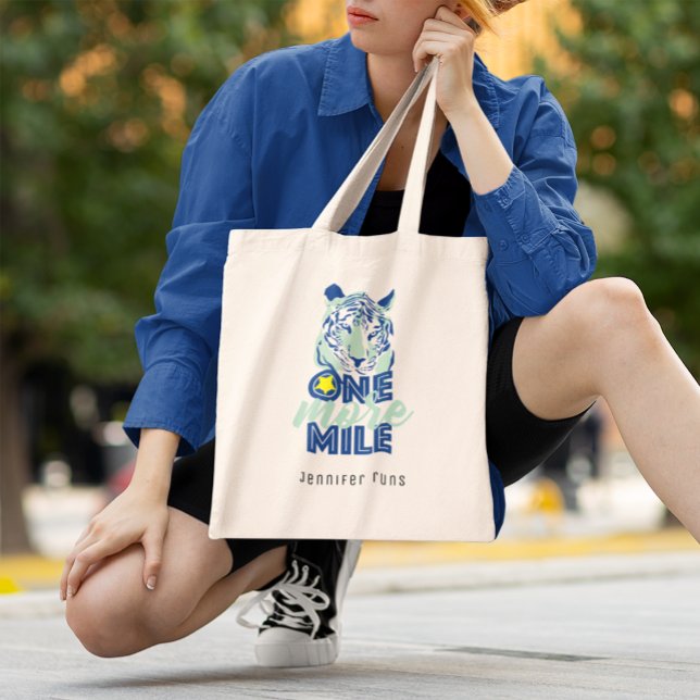One More Mile Motivational Blue Tiger  Tote Bag (Creator Uploaded)