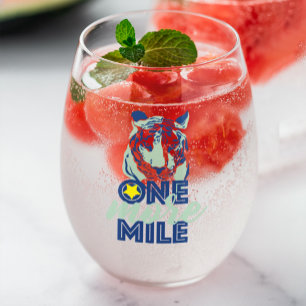 One More Mile Motivational Blue Tiger Wine Glass