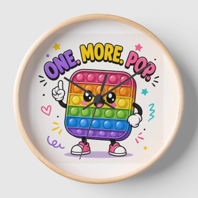 One More Pop! Colourful Rainbow Pop It Wall Art  Clock (Front)