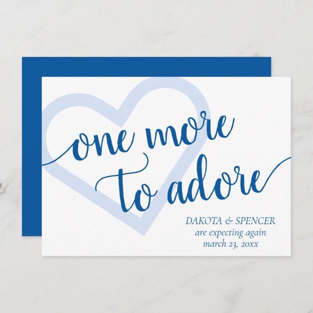One More to Adore | Classic Blue Heart Prenancy Announcement (Front/Back)
