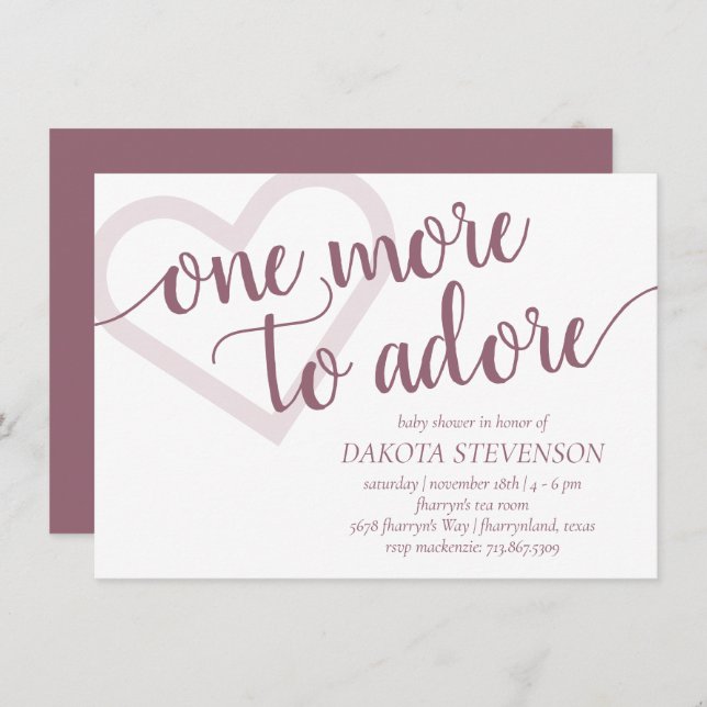 One More to Adore | Dusty Mauve Pink Baby Shower Invitation (Front/Back)