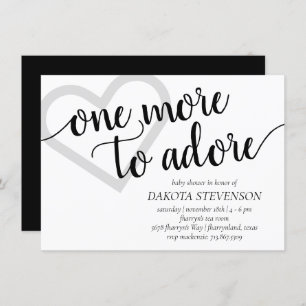 One More to Adore Simple Black Heart Baby Shower Invitation